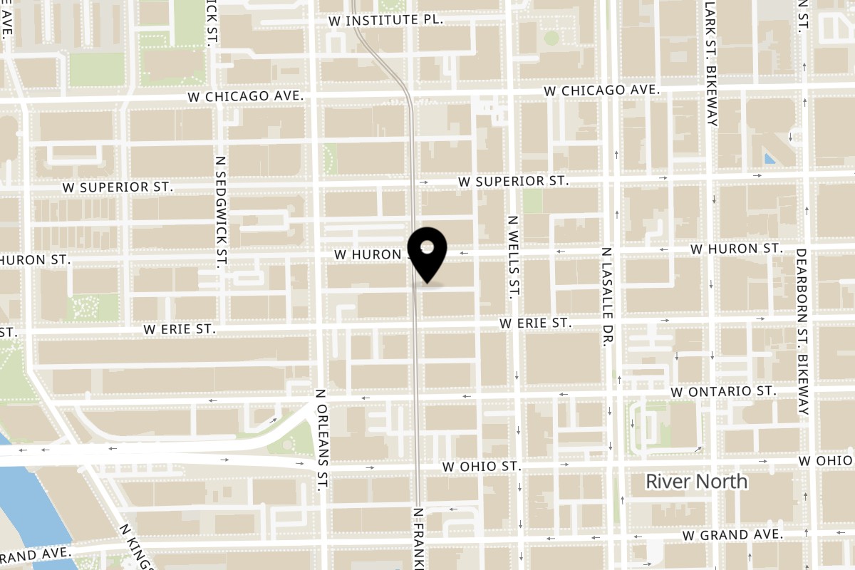 Map showing the location of The Franklin Room on 675 N Franklin St in Chicago